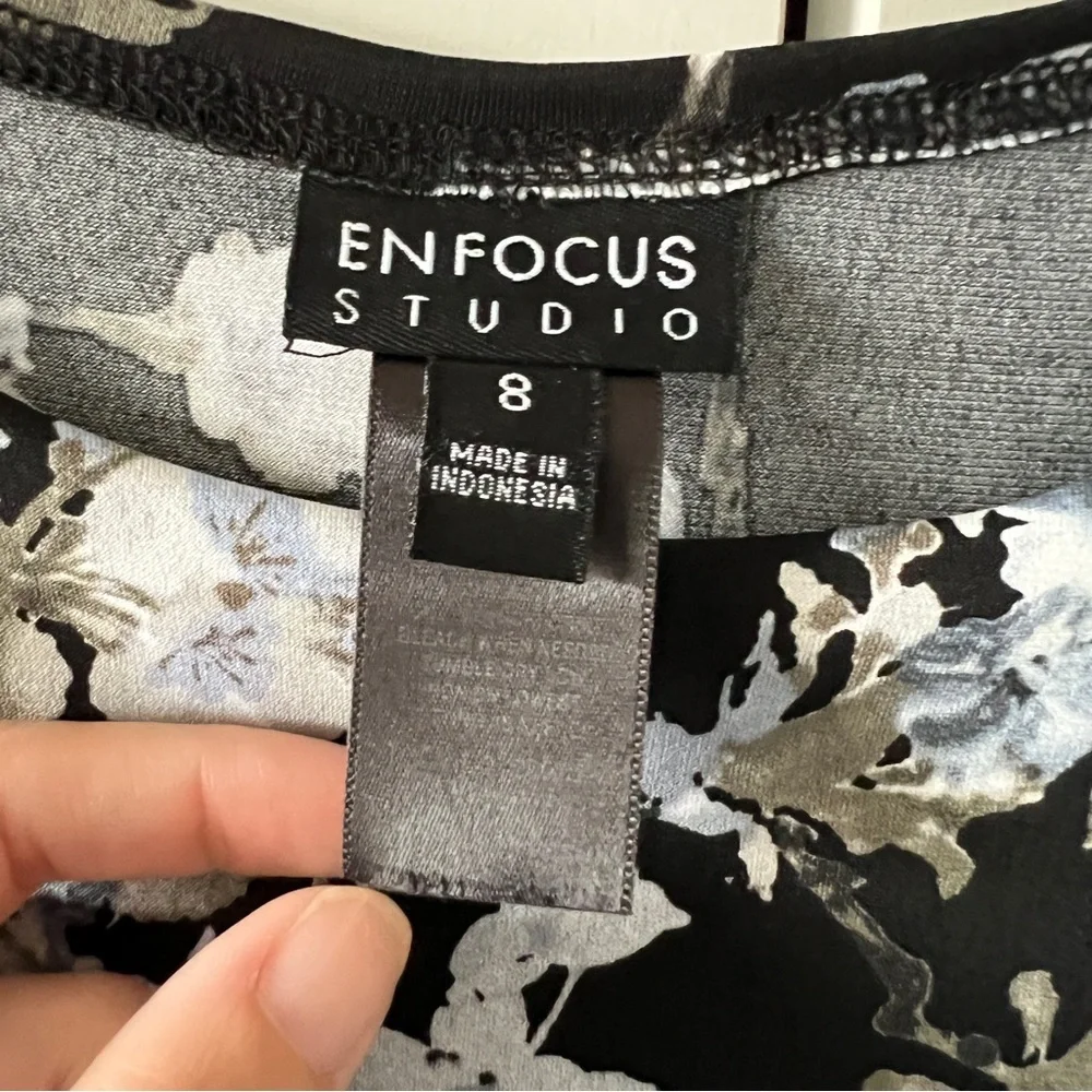 Vintage Floral Ruched Midi Dress Black Blue White Cap Sleeve 90s Cottagecore SM - Picture 8 of 9